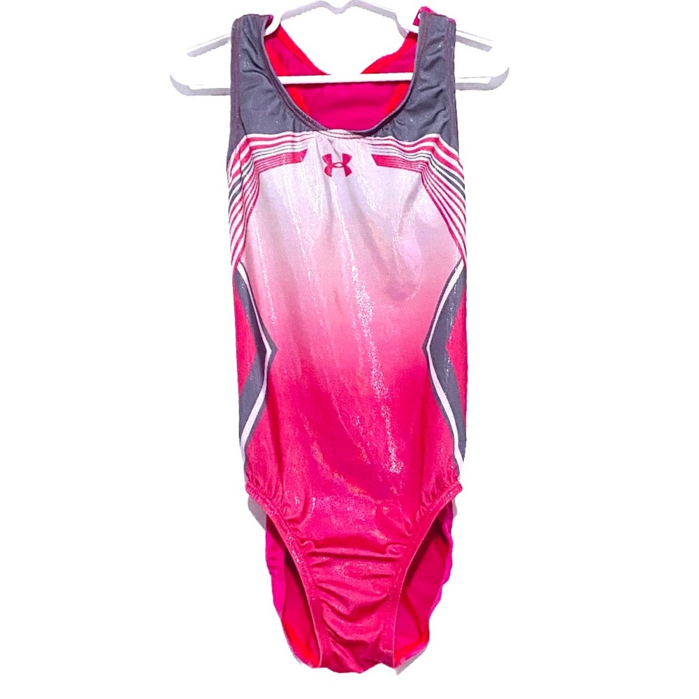 Under Armour Gymnastics Racerback Training Leotard Pink White Girl’s Child Large
